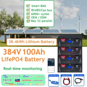 38.4kWh LiFePO4 384V 100Ah Lithium Battery for Factory