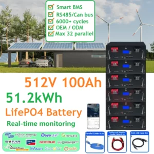 Check the 512V 100Ah liFePO4 battery wholesale price, PVMars 51.2kWh rack mount battery energy storage system over 12 years lifespan, with BMS to solve your power shortage in factory/office/farm.